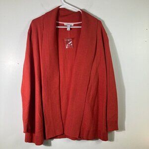 Womens Isaac Mizrahi Directional Ribbed Shawl Collar Cardigan Orange M NWOT